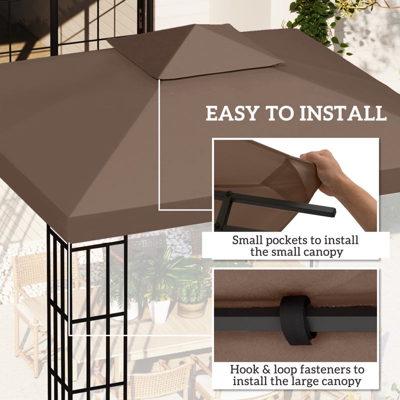 Outsunny 3x3 m Double-Tier Canopy Top Replacement-Coffee