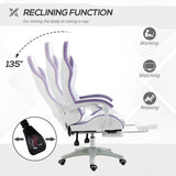 Vinsetto Computer Gaming Chair, PU Leather Desk Chair with Footrest, Swivel Task Chair with 135° Reclining Back and Lumbar Support, PC Chair for Adults, White and Purple