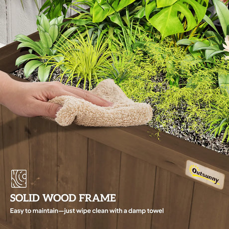 Outsunny Raised Bed with Drainage Holes, Wood Planter with Trellis for Climbing Plants to Grow Vegetables, Flowers, Brown