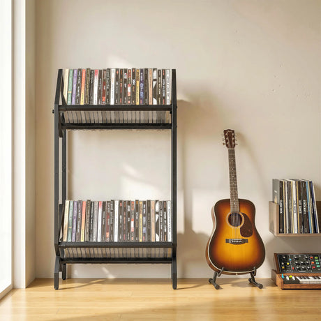 HOMCOM 50 CD Storage Rack, 2-Tier Metal CD Storage Unit, Free Standing, Easy to Assemble, Black