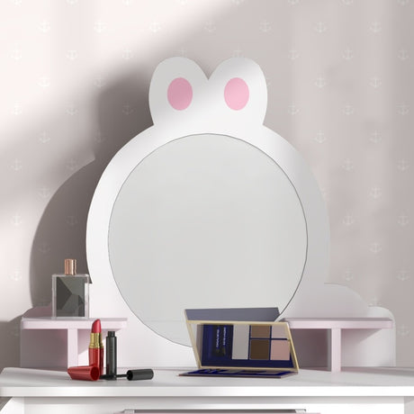 ZONEKIZ Bunny-Design Kids Dressing Table, with Mirror and Stool - White and Pink