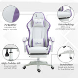 Vinsetto Computer Gaming Chair, PU Leather Office Desk Chair with Footrest, Swivel Wheels, 135 Reclining Back, Lumbar Support, Headrest for Home, White and Purple
