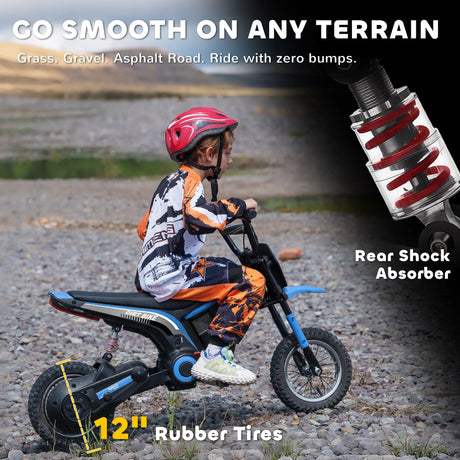 HOMCOM 24V Electric Motorbike with Twist Grip Throttle, Music, Horn, 12" Pneumatic Tyres, 16km/h Max Speed - Blue