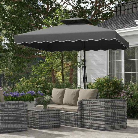 Outsunny 2.5m Square Double Top Garden Parasol Cantilever Umbrella with Ruffles, Dark Grey