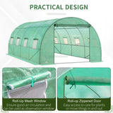 Outsunny Walk-in Polytunnel Greenhouse, Outdoor Garden Tunnel Greenhouse Tent with Zipped Roll-Up Door and 8 Mesh Windows, 6 x 3M