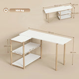 HOMCOM Computer Desk with Storage Shelves Modern Writing Desk Bamboo Frame for Home Office 150 cm White and Oak