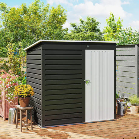 Outsunny 6 x 4ft Metal Garden Storage Shed, Outdoor Tool Storage Shed with Lockable Door and Gloves for Garden, Patio, Dark Grey
