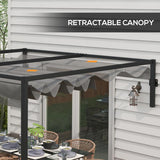 Outsunny 3 x 4m Lean To Steel Pergola, with Moving Fabric Canopy - Dark Grey