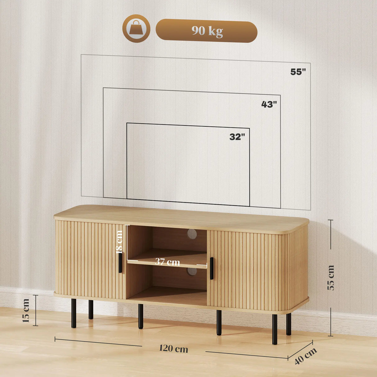 HOMCOM TV Stand Cabinet for TVs up to 55 Inches, TV Unit with Storage Shelves and Cupboard for Living Room, Oak Tone