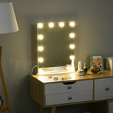 HOMCOM Hollywood Mirror with Lights for Makeup Dressing Table, Lighted Vanity Mirror with 12 Dimmable LED Bulbs and USB Plug in Power Supply, White