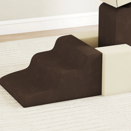 AIYAPLAY 7 Piece Kids Soft Play Set with Detachable Cover, Baby Indoor Climb and Crawl Foam Toy for Toddlers, Preschoolers, Brown