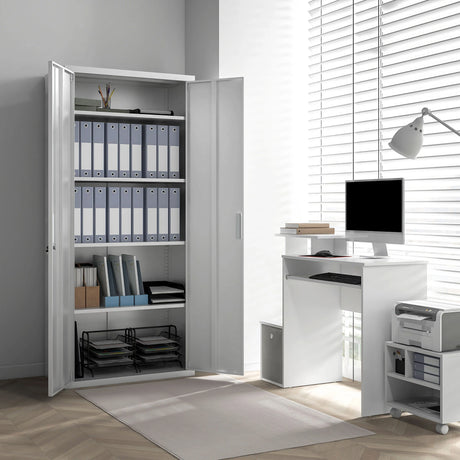 HOMCOM Metal Filing Cabinet Lockable Office Storage Cabinet with 5 Adjustable Shelf, White