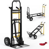 3-in-1 Convertible Hand Truck Metal Dolly Cart with 4 Rubber Wheels for Transport-Black