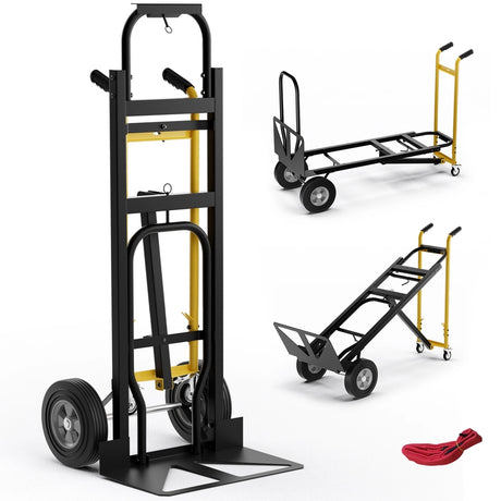 3-in-1 Convertible Hand Truck Metal Dolly Cart with 4 Rubber Wheels for Transport-Black