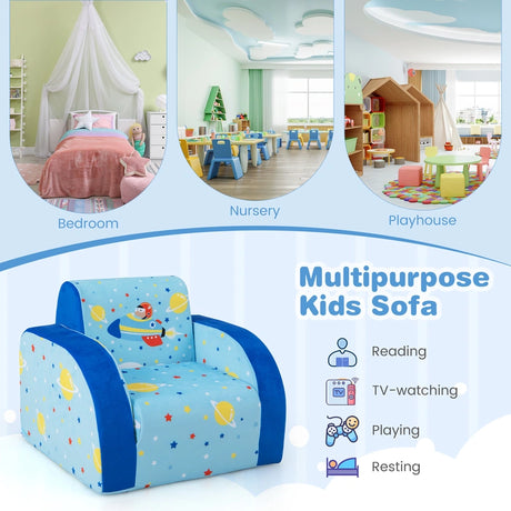 3-in-1 Convertible Kid's Sofa Lounger Bed with Padding and Armrests-Blue