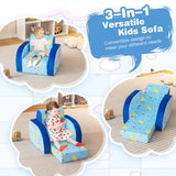3-in-1 Convertible Kid's Sofa Lounger Bed with Padding and Armrests-Blue