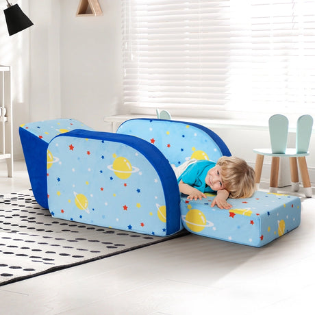 3-in-1 Convertible Kid's Sofa Lounger Bed with Padding and Armrests-Blue