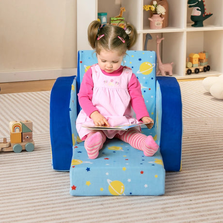 3-in-1 Convertible Kid's Sofa Lounger Bed with Padding and Armrests-Blue