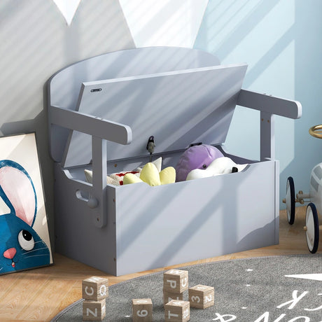Kids Convertible Activity Bench Table with Toy Storage Box for Kindergarten Art Playroom-Grey
