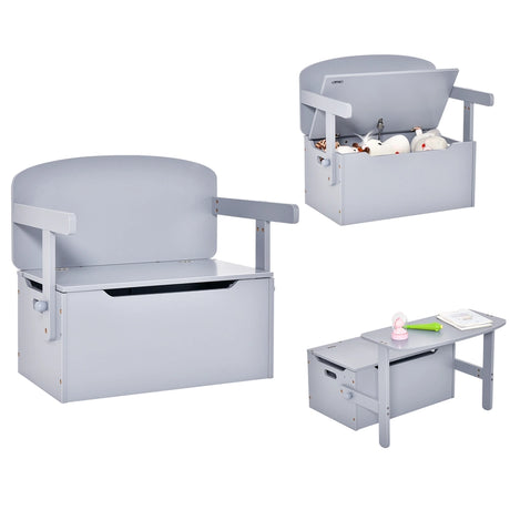 Kids Convertible Activity Bench Table with Toy Storage Box for Kindergarten Art Playroom-Grey