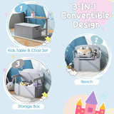 Kids Convertible Activity Bench Table with Toy Storage Box for Kindergarten Art Playroom-Grey