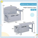 Kids Convertible Activity Bench Table with Toy Storage Box for Kindergarten Art Playroom-Grey