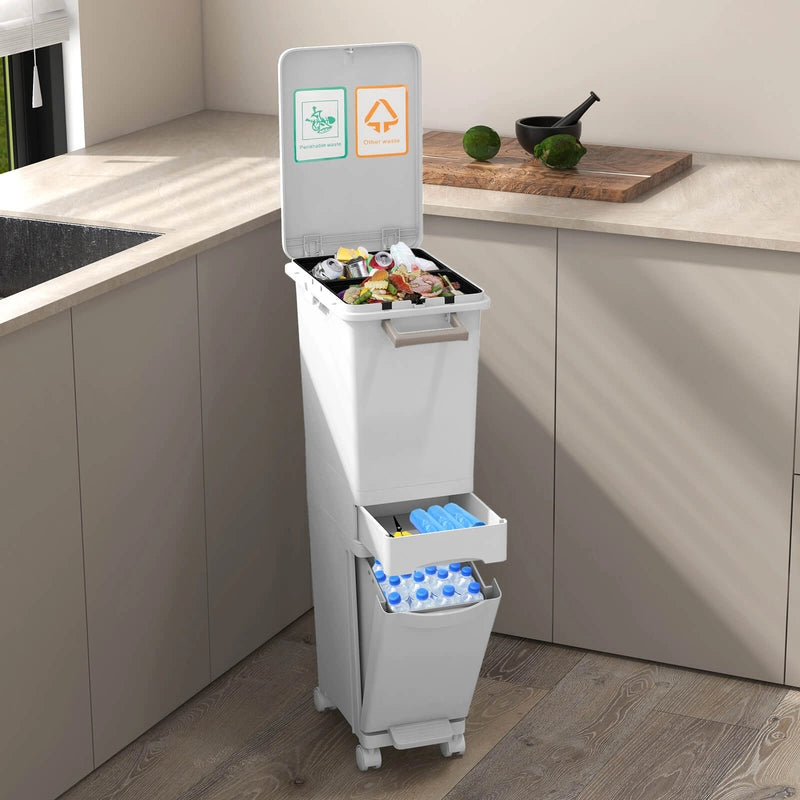 3 in 1 Multifunctional Trash can with Tilting Bottom Container Kitchen Waste Bin