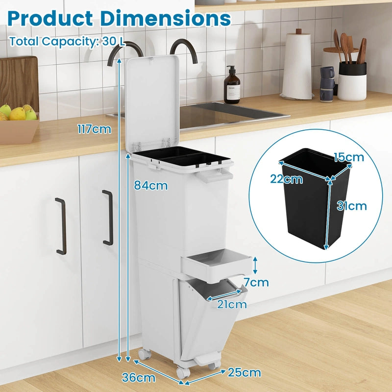 3 in 1 Multifunctional Trash can with Tilting Bottom Container Kitchen Waste Bin
