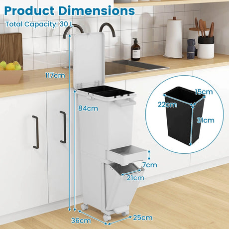 3 in 1 Multifunctional Trash can with Tilting Bottom Container Kitchen Waste Bin
