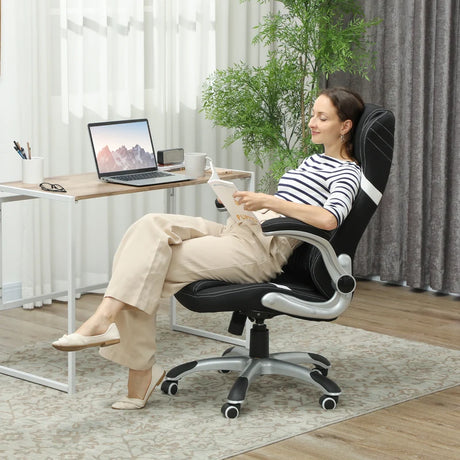 Vinsetto Linen-Look Office Chair, with Adjustable Height and Tension - Black