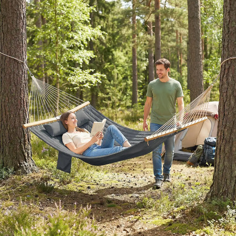 Outsunny Double Hammock 2 Person Swing Bed with Spreader Bars, Pillows, Pad, 200 x 140cm, Grey