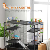 PawHut Large Hamster Cage, Gerbil Cage with Tubes, Storage Shelf, Ramps, Platforms, Running Wheel - Black