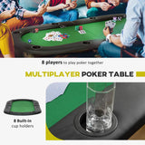 HOMCOM 8 Player Folding Poker Table, Oval Portable Blackjack Casino Table with Cup Holder, Felt Top and Metal Base, 183 x 82 x 75cm, Green and Black