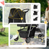 PawHut Pet Stroller for Small Miniature Dogs Cats Foldable Travel Carriage with Wheels Zipper Entry Cup Holder Storage Basket Black