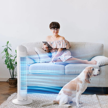 HOMCOM Tower Fan for Bedroom Cooling, 30 Inch Electric 70 Oscillating Fan with 3 Speed Settings, Standing Floor Fan for Home Office Indoor, White