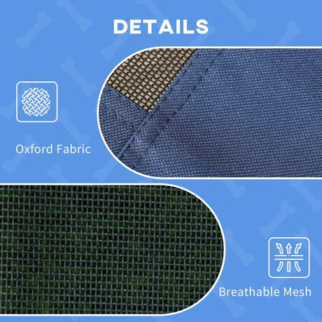 PawHut Raised Dog Bed Waterproof Elevated Pet Cot with Breathable Mesh UV Protection Canopy Blue, for Large Dogs, 92 x 76 x 90cm