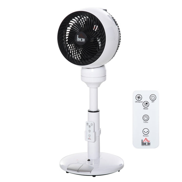 HOMCOM 9'' Air Circulator Fan 3 Speed 3 Mode, 70° Oscillation 90° Vertical Tilt, Height Adjustable, Remote Controller, for Living Room, Bedroom, Office, Black and White