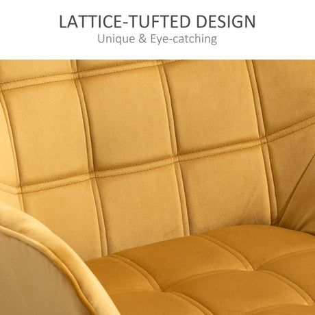 HOMCOM Armchair Accent Chair, Vanity Chair with Wide Arms, Slanted Back, Padding, Metal Frame, Wooden Legs, Home Bedroom Furniture Seating, Set of 2, Yellow