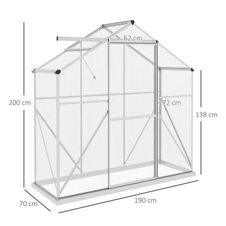 Outsunny 6 x 2.5ft Polycarbonate Greenhouse Walk-In Green House with Rain Gutter, Sliding Door, Window, Foundation, Silver