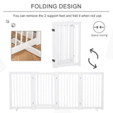 PawHut Freestanding Pet Gate 4 Panels Wooden Dog Safety Fence Foldable with Support Feet for Doorway Stairs 91cm Tall White