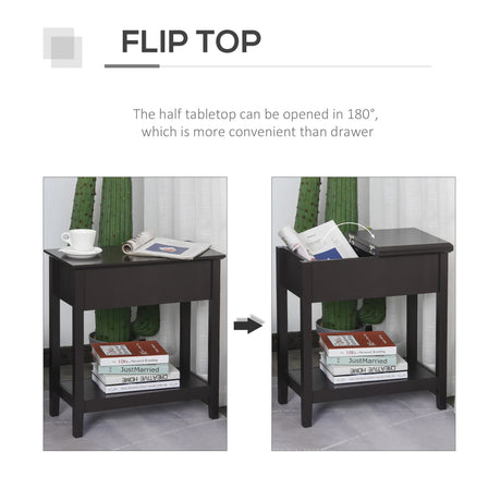 HOMCOM End Table, Narrow Side Table with Flip Top , Shelf, Dark Coffee