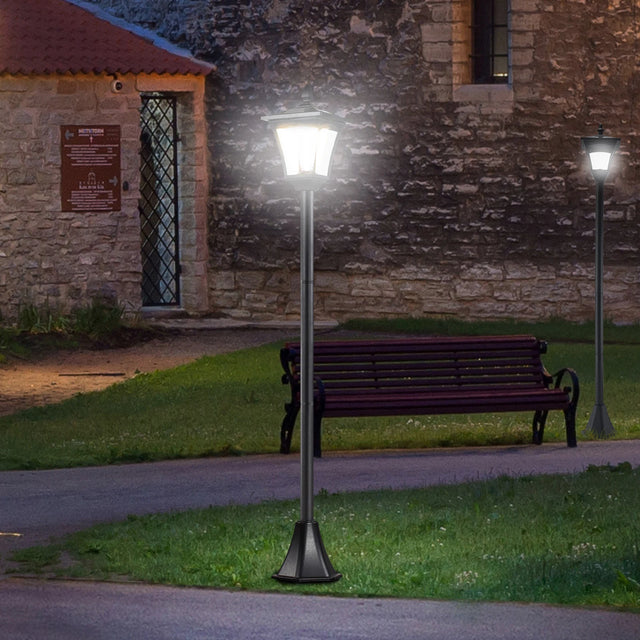 Outsunny 2 Pieces Outdoor Garden Solar Post Lamp Sensor Dimmable LED Lantern Bollard Pathway 1.6M Tall  Black