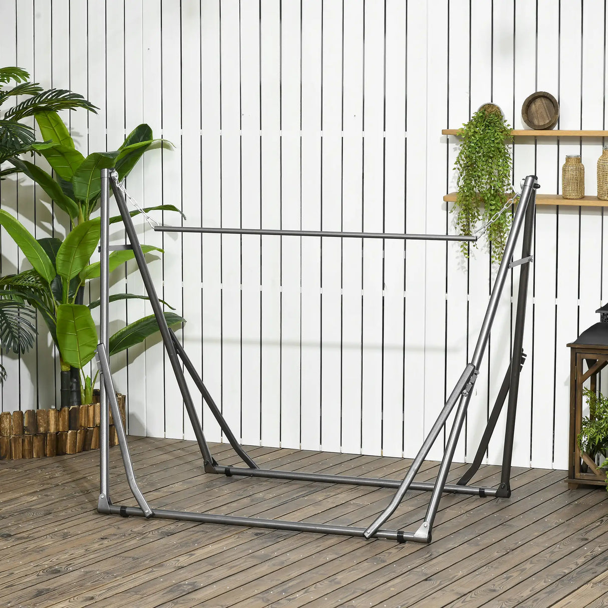 Outsunny Foldable Hammock Stand, Portable Hammock with Metal Frame, 2 in 1 Hammock Net Stand, Clothes Drying Rack, Load Capacity 120kg, for Patio, Garden, Yard, Black