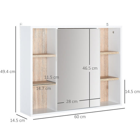 HOMCOM Bathroom Mirror Cabinet, Wall Mounted Storage Cabinet with Open Cupboard and Adjustable Shelf, White