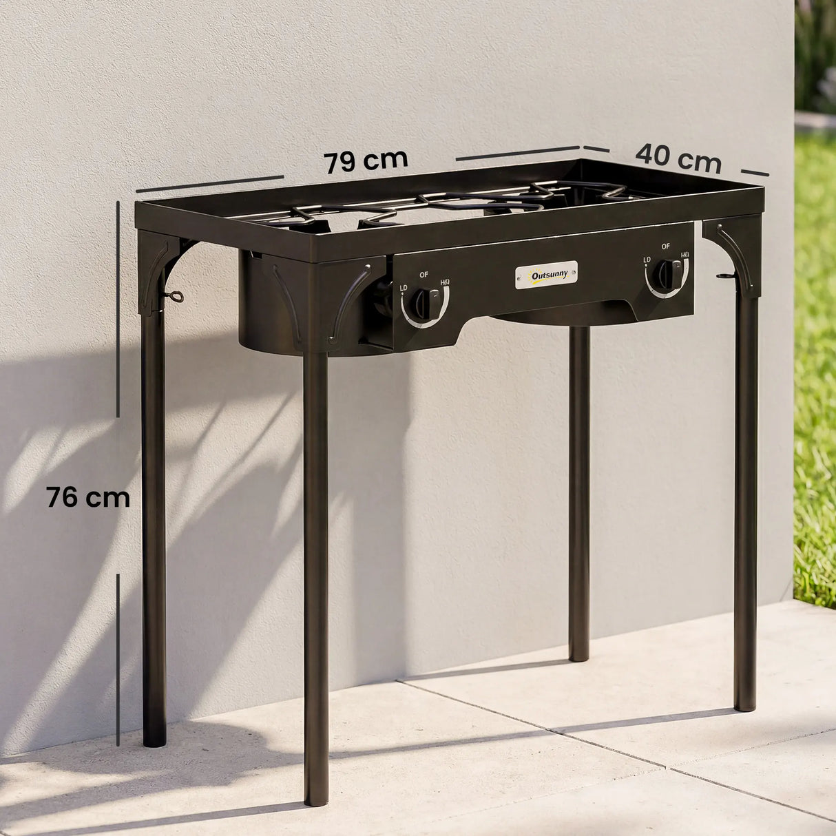 Outsunny Double Burner Camping Stove, 150,000 BTU High Pressure Camping Gas Stove with Detachable Legs, Black