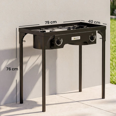 Outsunny Double Burner Camping Stove, 150,000 BTU High Pressure Camping Gas Stove with Detachable Legs, Black