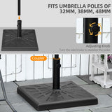 Outsunny 19kg Resin Garden Parasol Base Holder, Square Outdoor Market Umbrella Stand Weight for Poles of Φ32mm, Φ38mm, and Φ48mm, Black