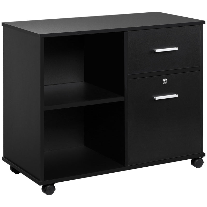 Vinsetto Filing Cabinet with Wheels, Mobile Printer Stand with Open Shelves and Lockable Drawer for A4 Size Documents, Black