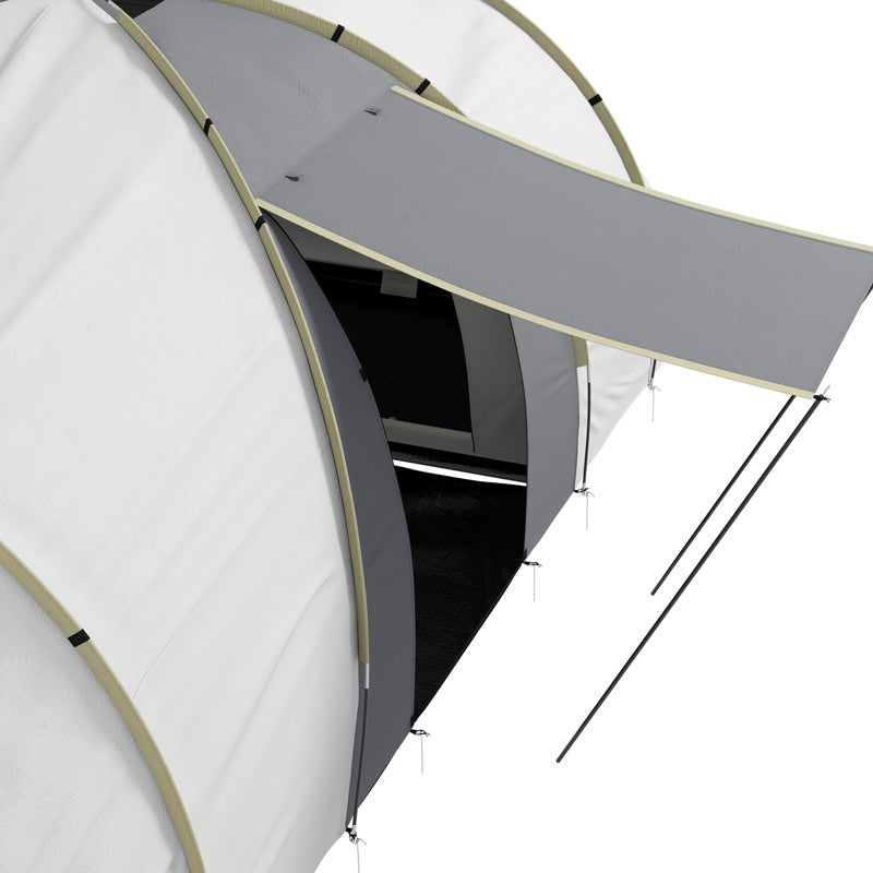 Outsunny Four-Man Tunnel Tent, with Two Bedrooms and Living Room - Grey/Yellow