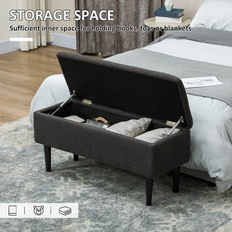 HOMCOM 57L Teddy Fleece Storage Ottoman - Dark Grey